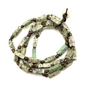 Green Moss Agate Beaded Bracelet Multi Strand Rectangle Stretch Boho Healing